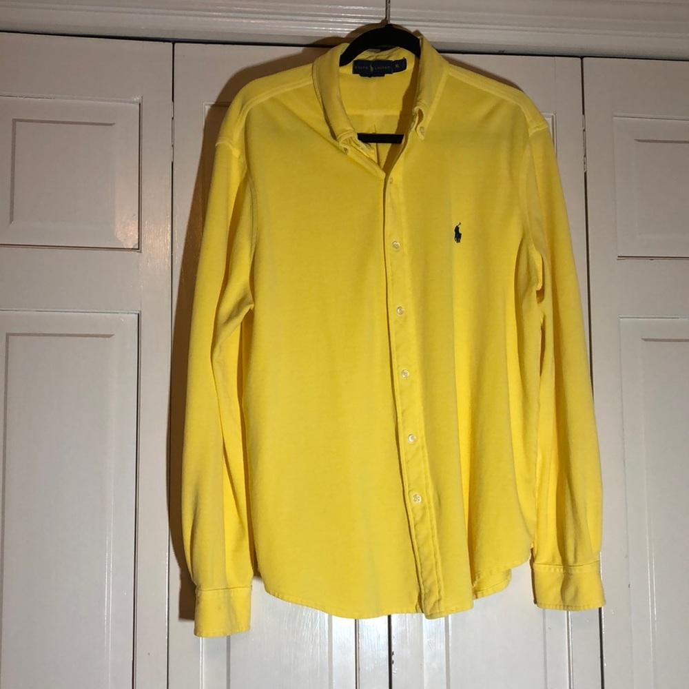 Ralph Lauren featherweight Mesh Pony Yellow Long Sleeve Botton down SZ XL R2